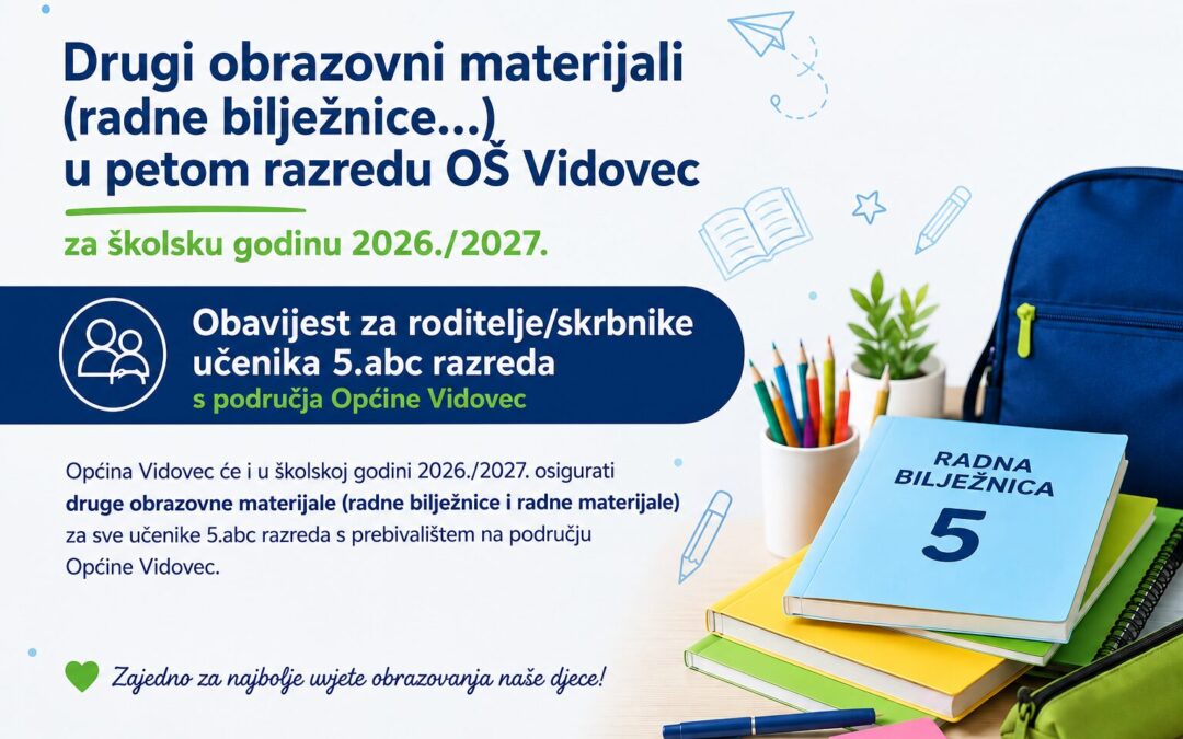 Drugi obrazovni materijali (radne bilježnice…) u petom razredu OŠ Vidovec za školsku godinu 2026./2027.
